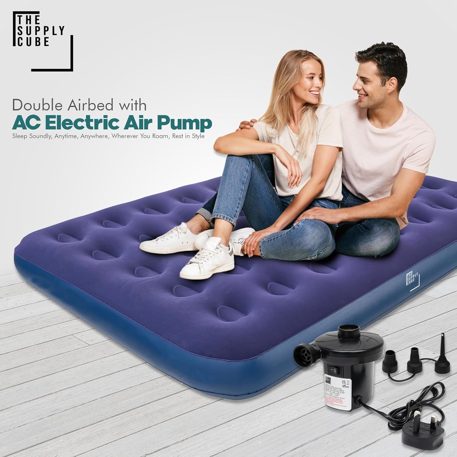 Double Air Mattress Inflatable Bed with AC Pump Waterproof Durable