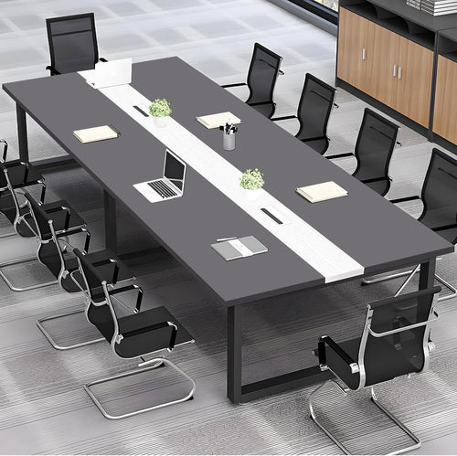 Dark Gray + White Conference Table 120cm w/ Metal Frame & Durable Top