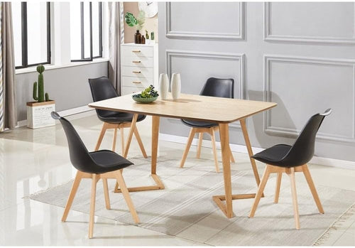 Dining Table Set 4 Seater Oak Legs Modern PU Chairs for Kitchen Room