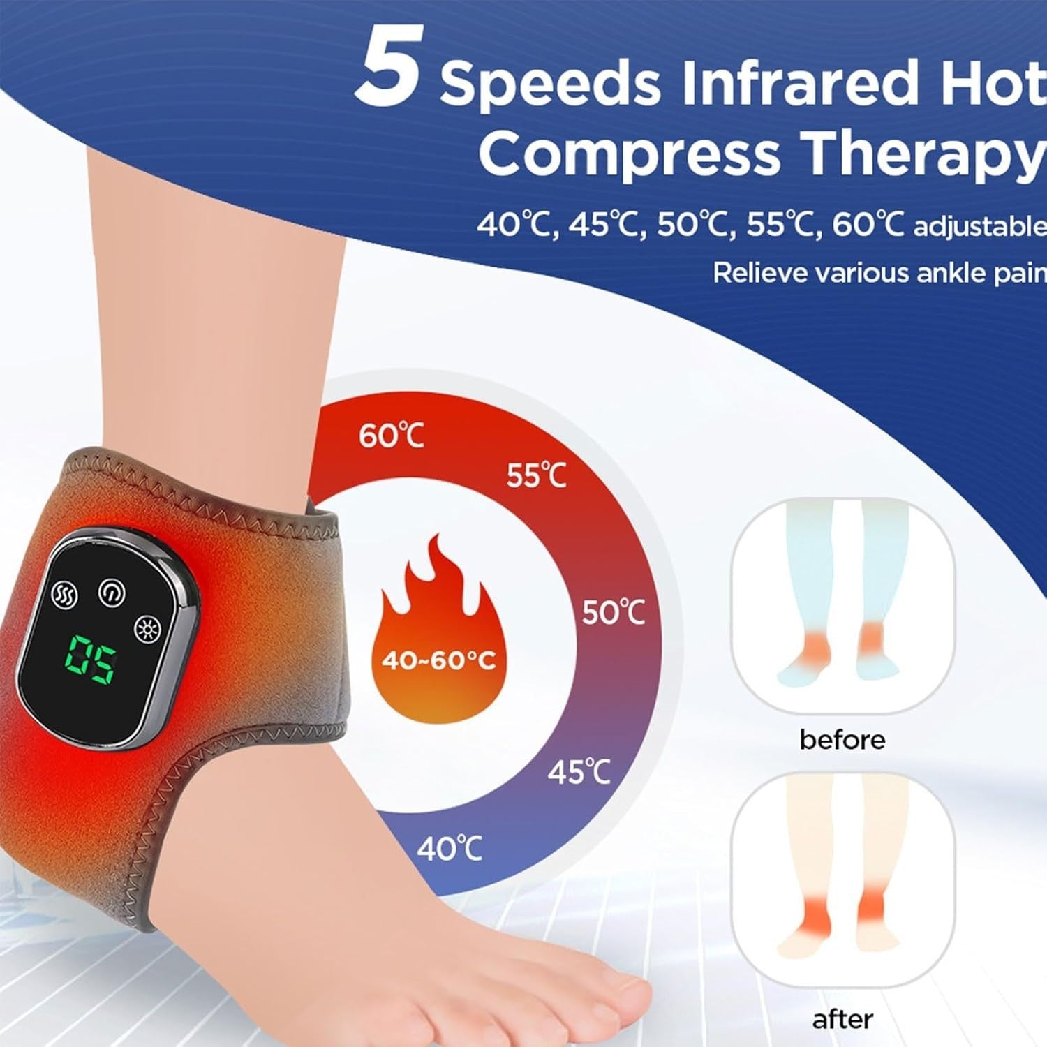 3-in-1 Heated Foot Massager with Ankle Brace 3 Vibration Modes Portable