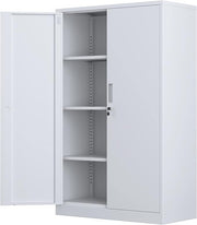White Metal Storage Cabinet with Lock & 3 Adjustable Shelves Office Cupboard