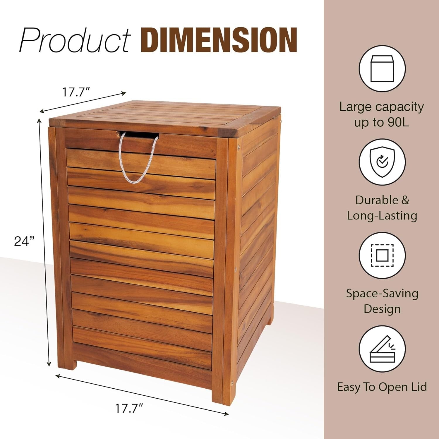 90L Solid Wood Laundry Hamper with Lid Large Brown Basket Removable Liner Bag