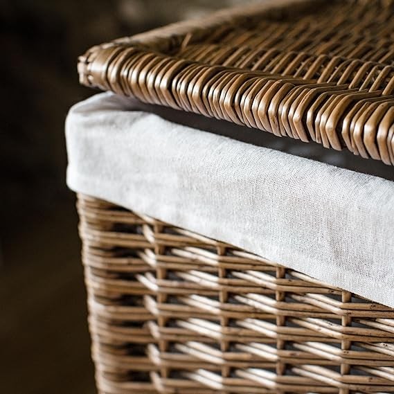 Large Wicker Laundry Basket with Lid & Removable Lining 40×28×60cm Light Grey