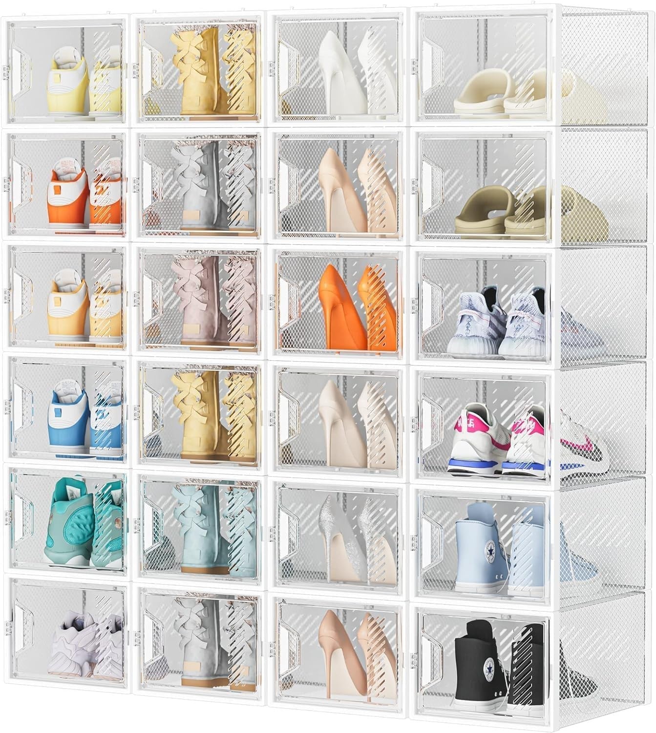 Clear Stackable Shoe Storage Boxes – 24pc Set, Fits UK 12, Ventilated