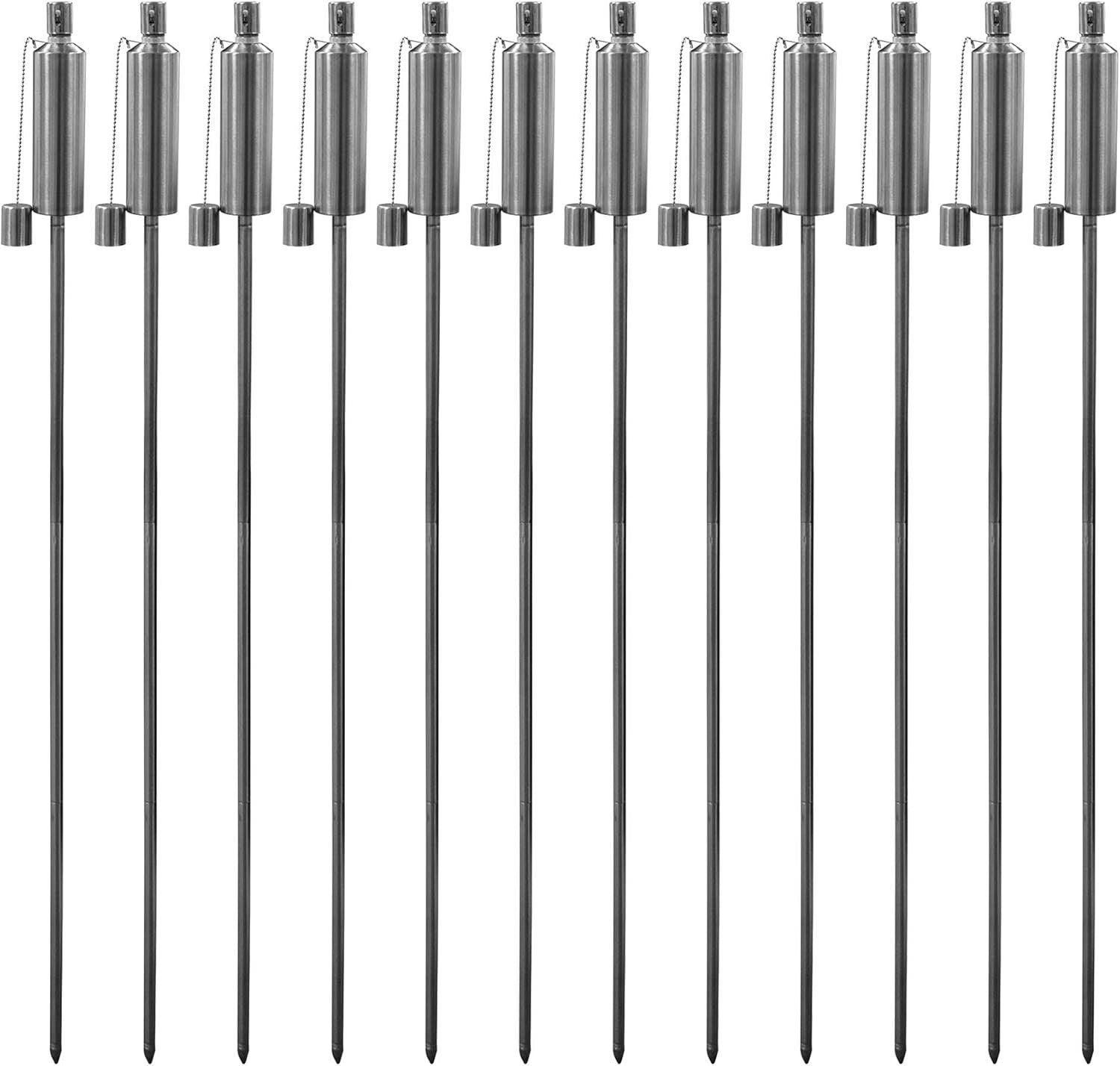 12 Pack  Metal Garden Torches 146cm Silver Outdoor Oil Lantern