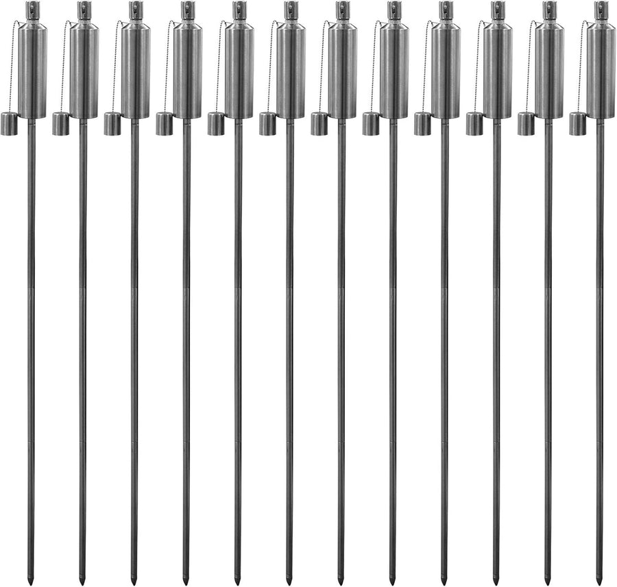 12 Pack  Metal Garden Torches 146cm Silver Outdoor Oil Lantern