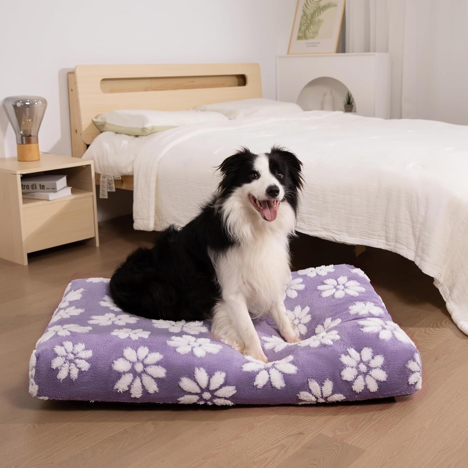 Large Dog Bed 89x56cm Washable Crate Mattress Purple