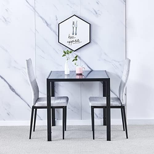 Square Glass Dining Table Set 75cm Grey Flannel Chairs 2 Seater Compact