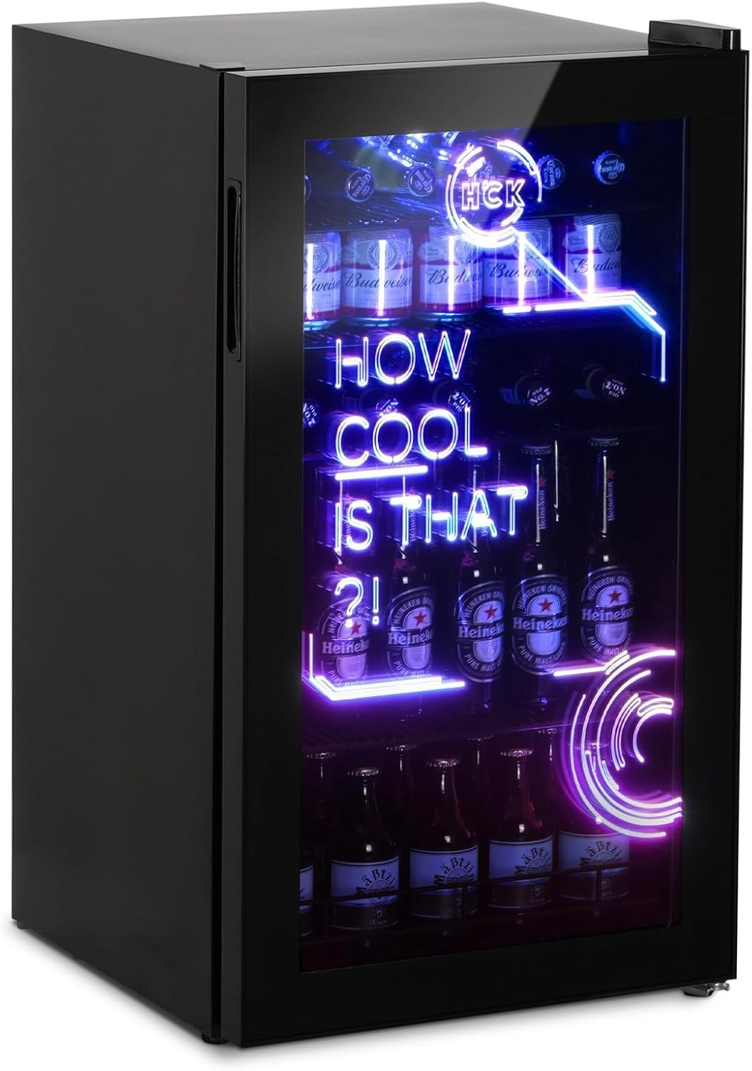98L Mini Fridge with LED Lights Cyberpunk Bar Cooler Frost-Free Low Noise