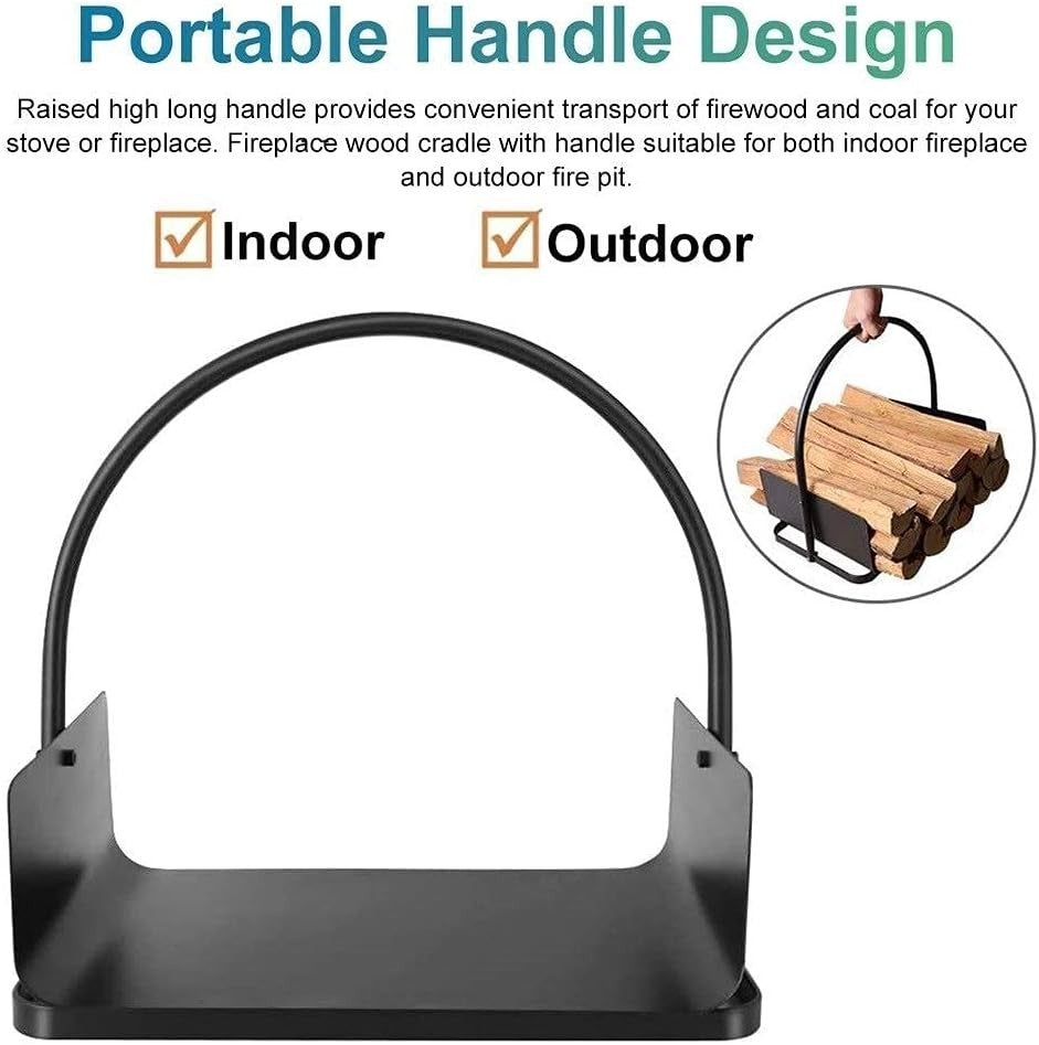 Heavy Duty Metal Firewood Log Cradle with Handle, Sturdy & Space-Saving