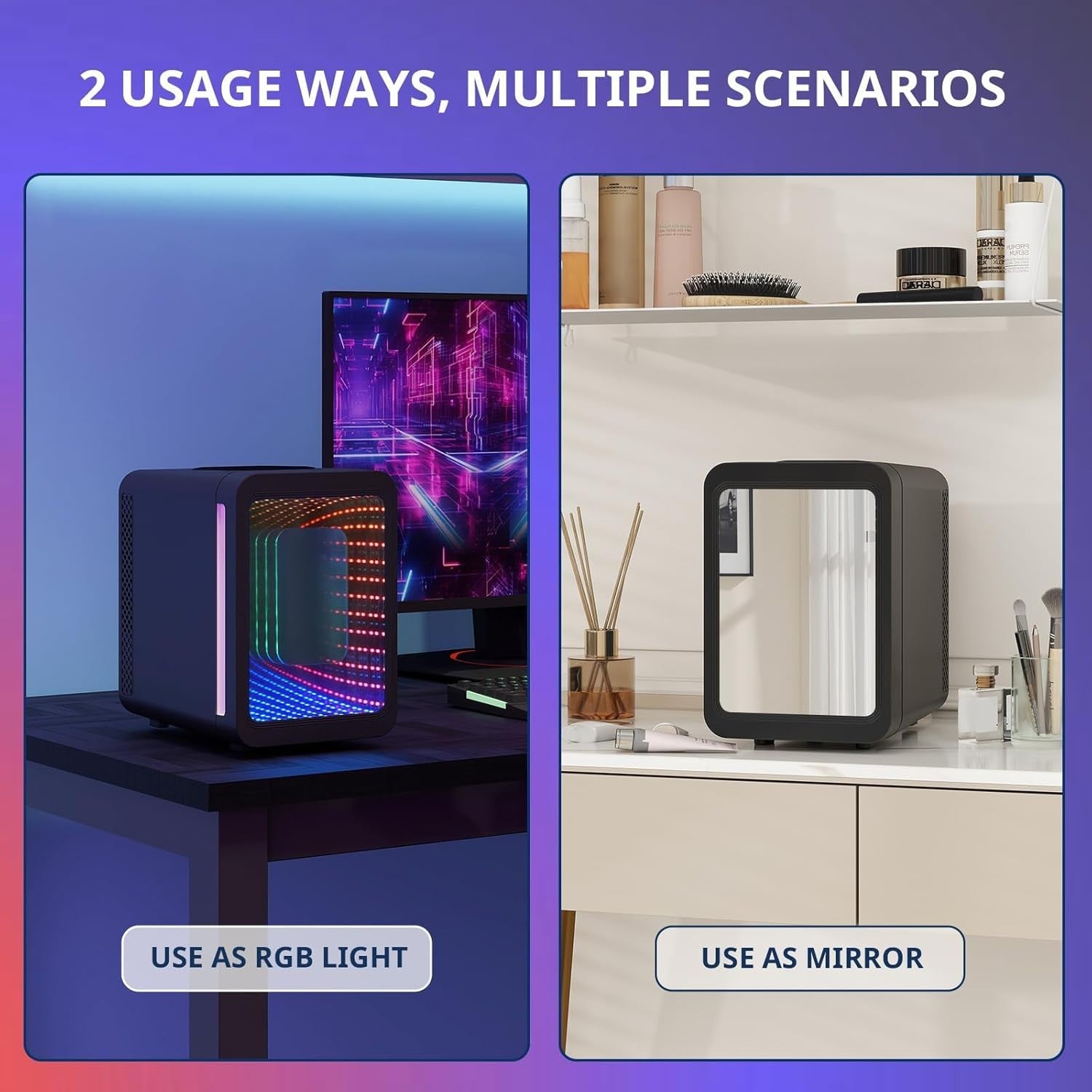 Portable Mini white Fridge 4L AC/DC LED RGB Mirror Gamer Bedroom Car