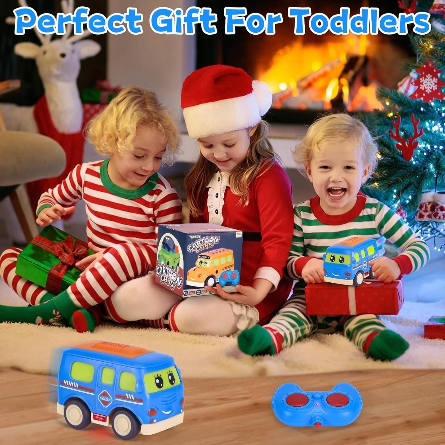 Cartoon RC Bus Toy 2.4GHz Remote Control Car for Toddlers Boys Age 1–3