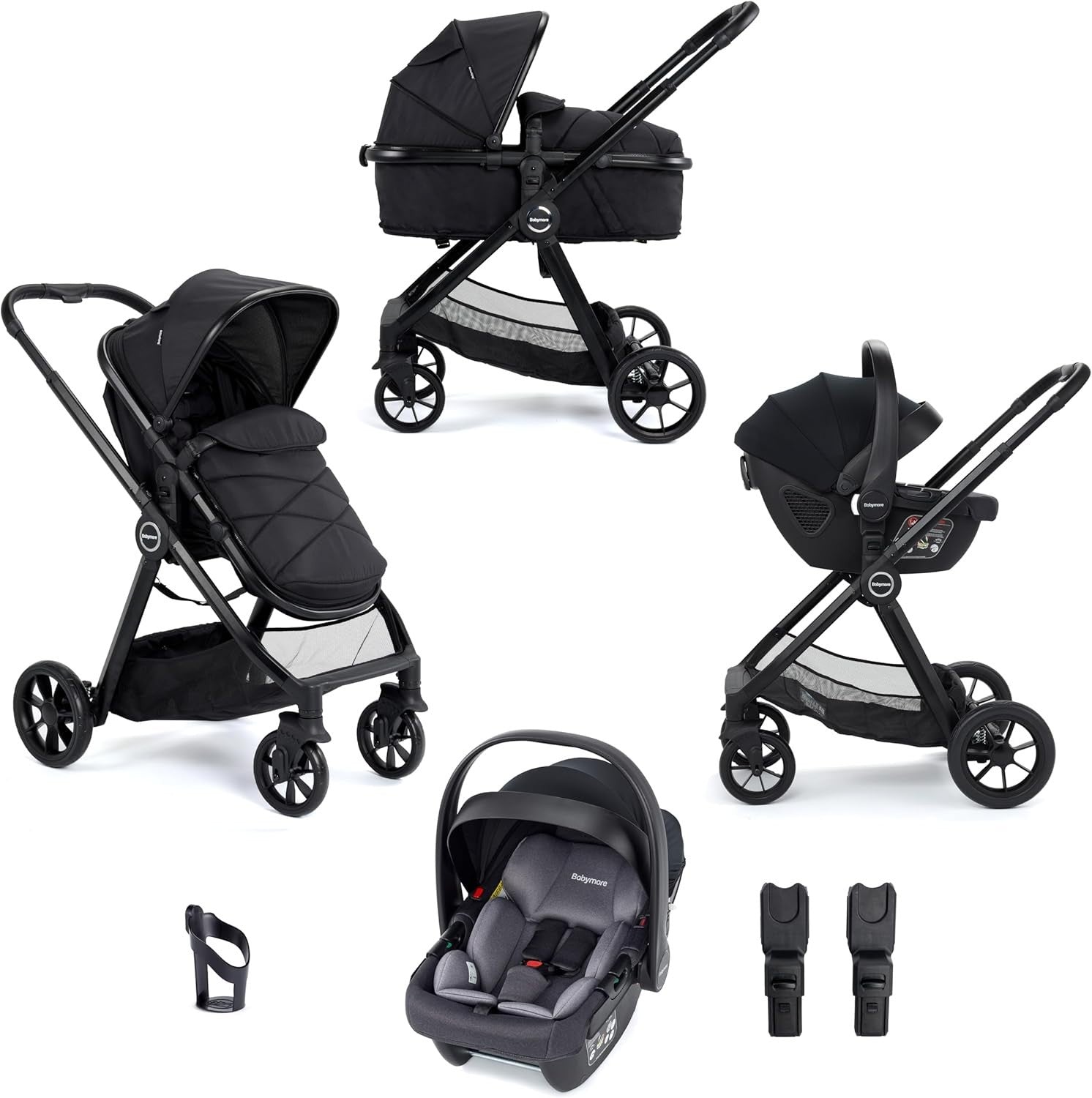 Black 3 in 1 Baby Travel System Pram Pushchair i-Size Car Seat