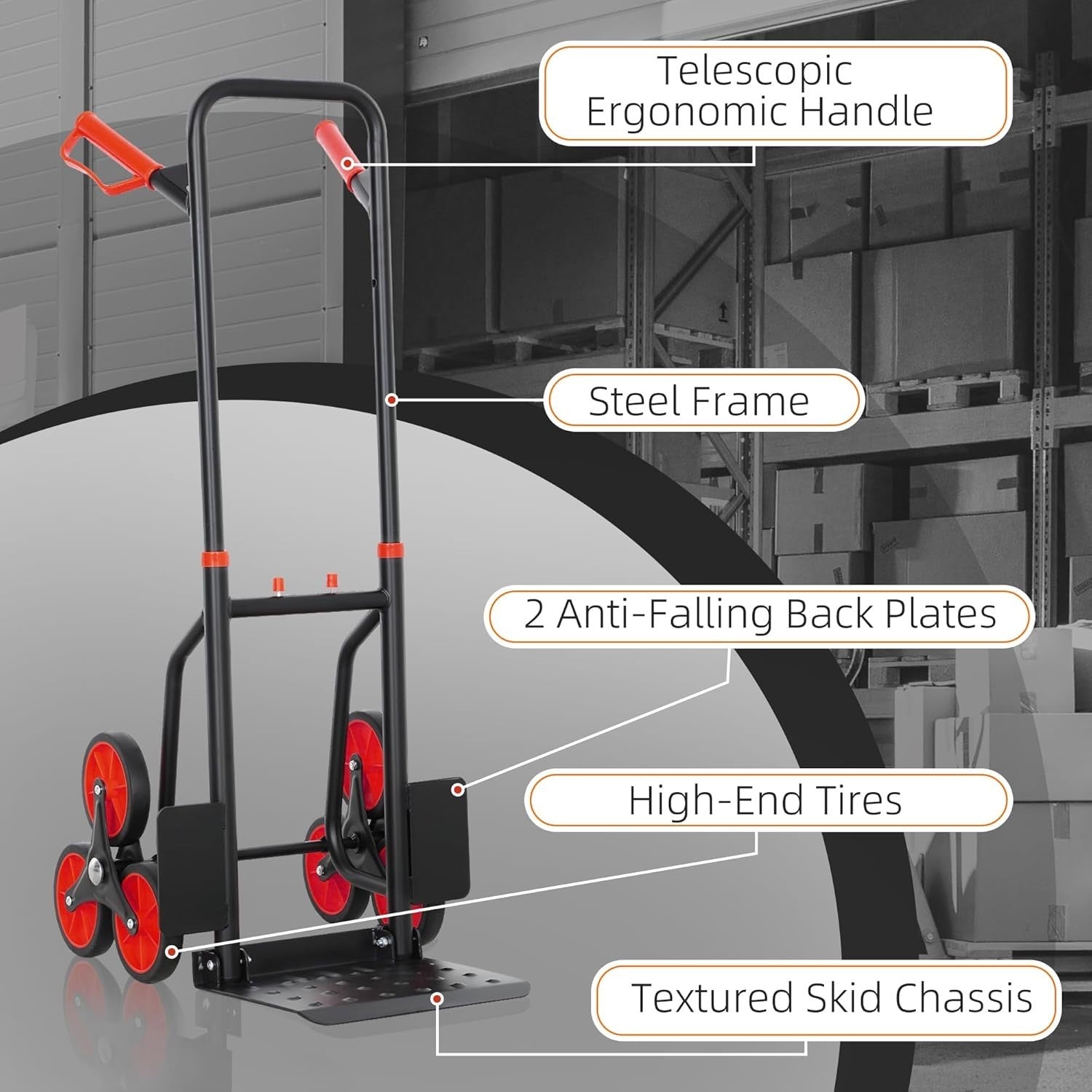 Stair Climbing Hand Truck 120kg Foldable Heavy Duty Steel Trolley