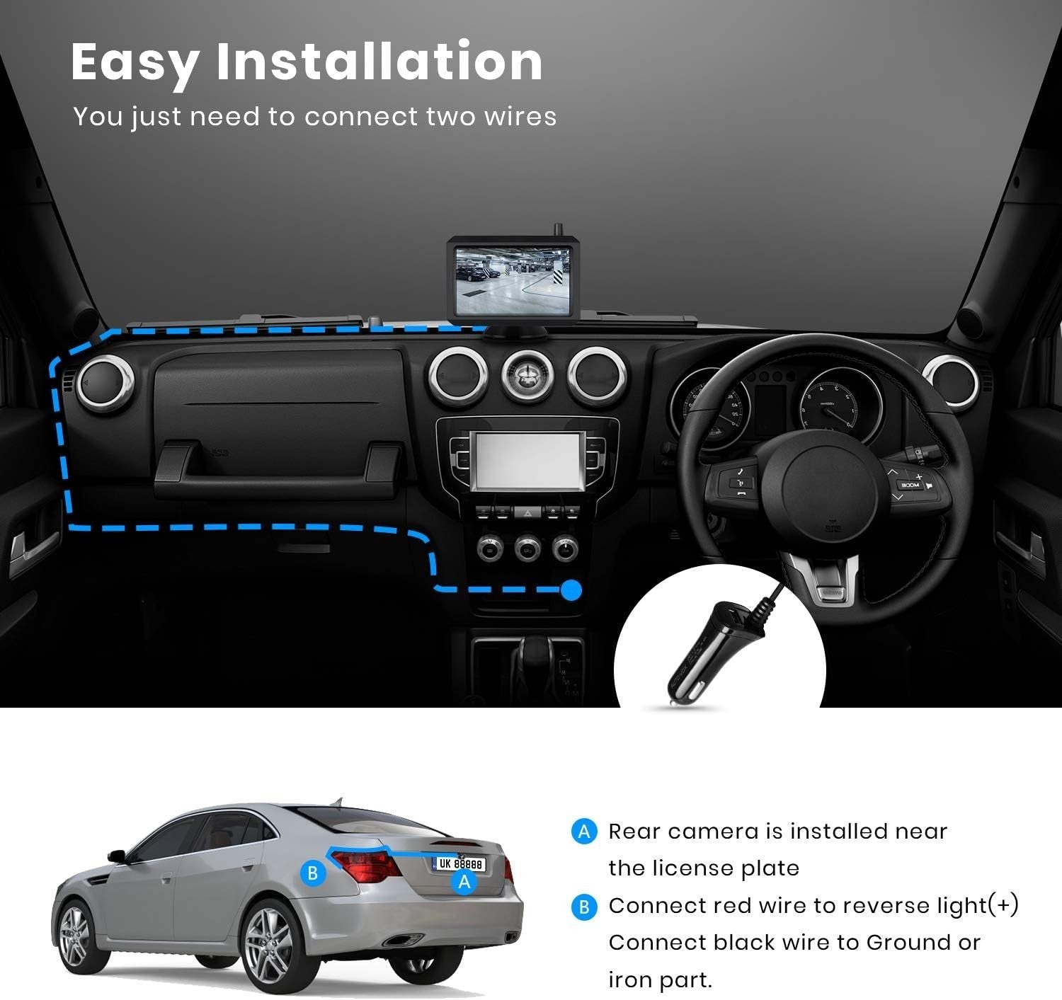 Wireless Reversing Camera Kit 5" Monitor IP68 Backup Camera HD