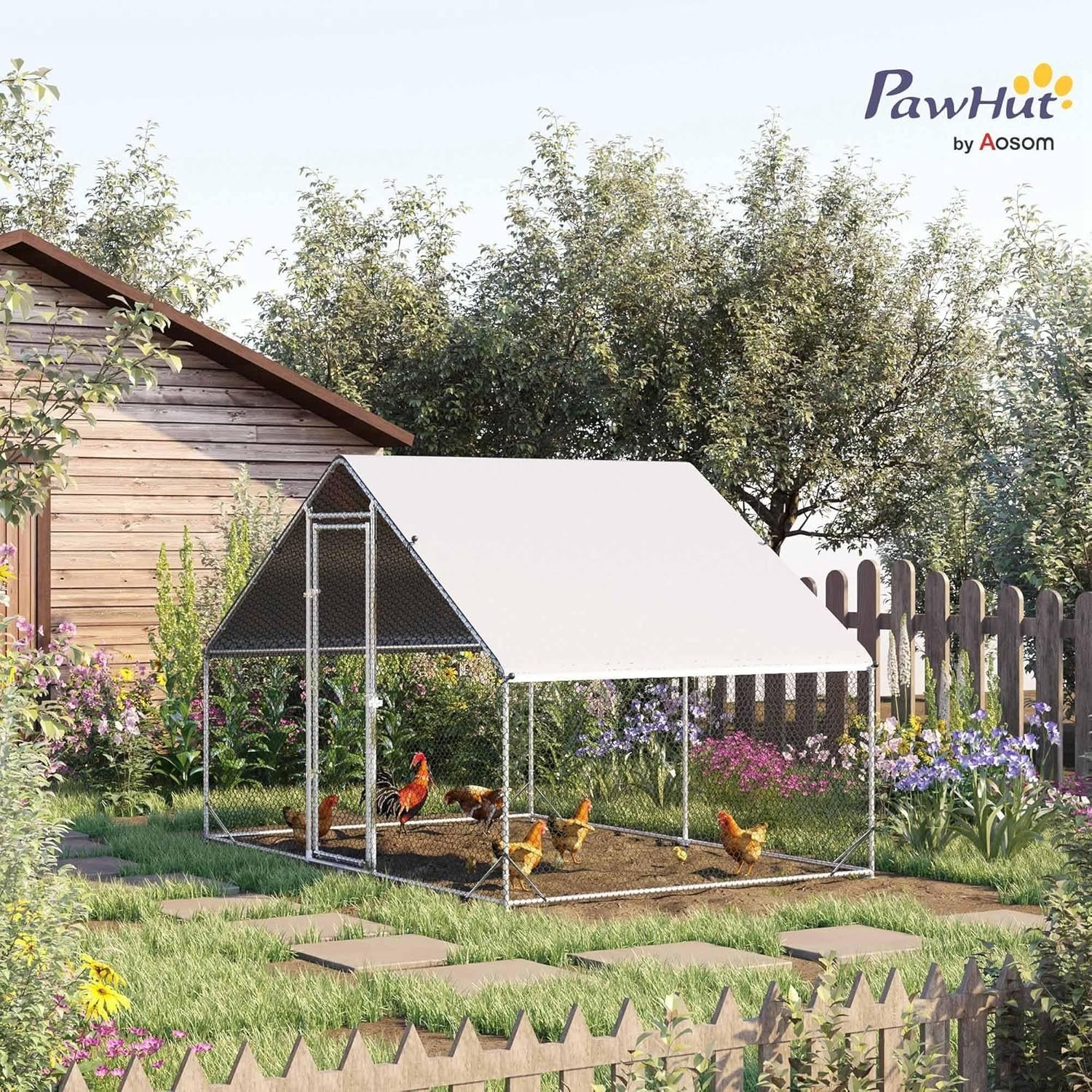 Walk In Galvanised Chicken Run Outdoor Pet Playpen with Cover 4–6 Hens