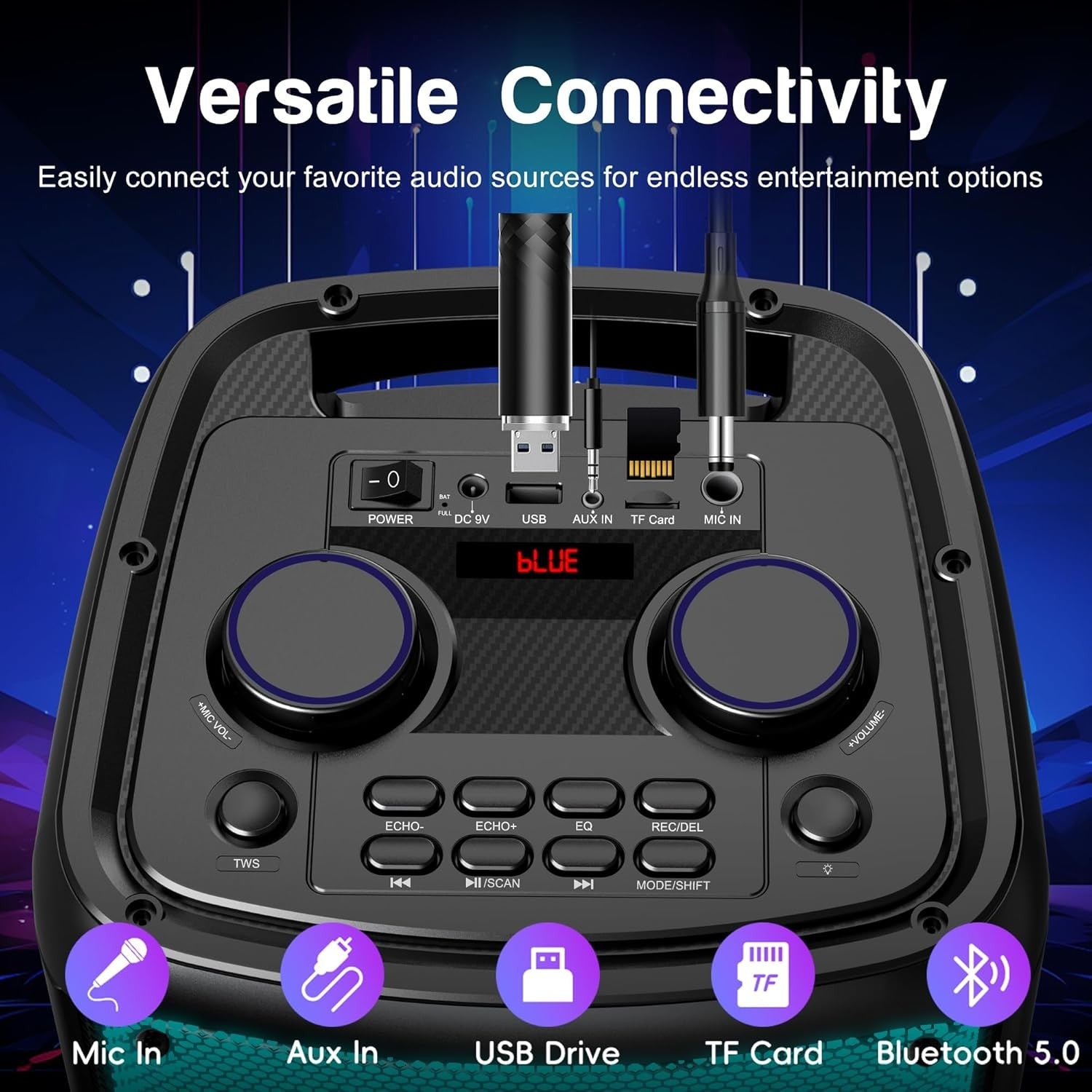 6.5" Dual Karaoke Machine 2 Wireless Mics Bluetooth PA Speaker LED Disco Lights