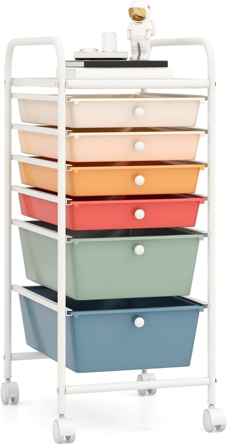 6 Drawer Colorful Rolling Storage Trolley Utility Cart with Wheels