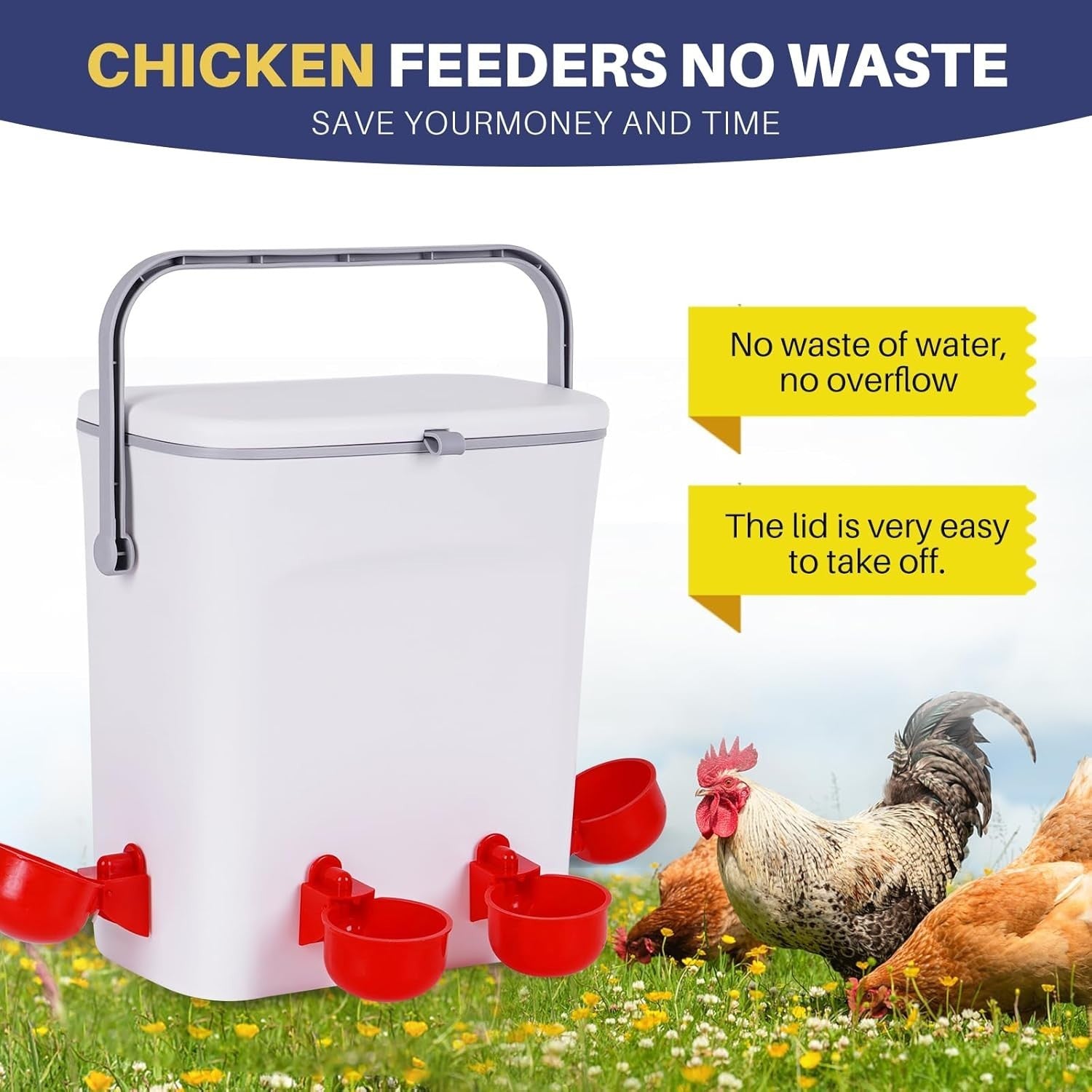 9L Automatic Chicken Waterer 4 Cups No Waste Poultry Drinker