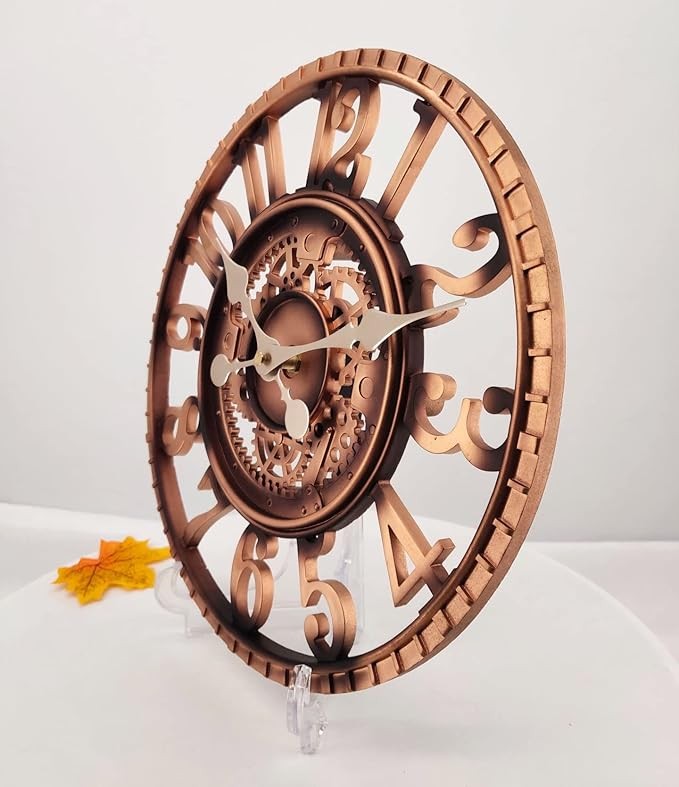 Large Outdoor Garden Wall Clock 30cm Vintage Copper Gear Design Rustic Quartz