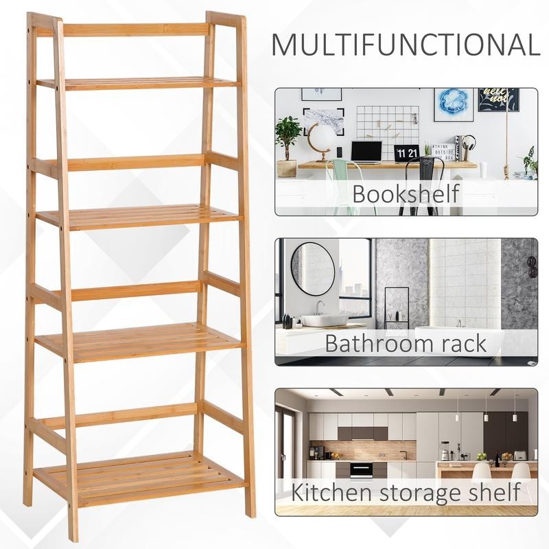 Bamboo 4-Tier Ladder Shelf Bookcase Display Rack for Plants, Towels, Books