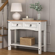 White Pine Console Table with 2 Drawers, Storage & Writing Desk, 90x35x73cm