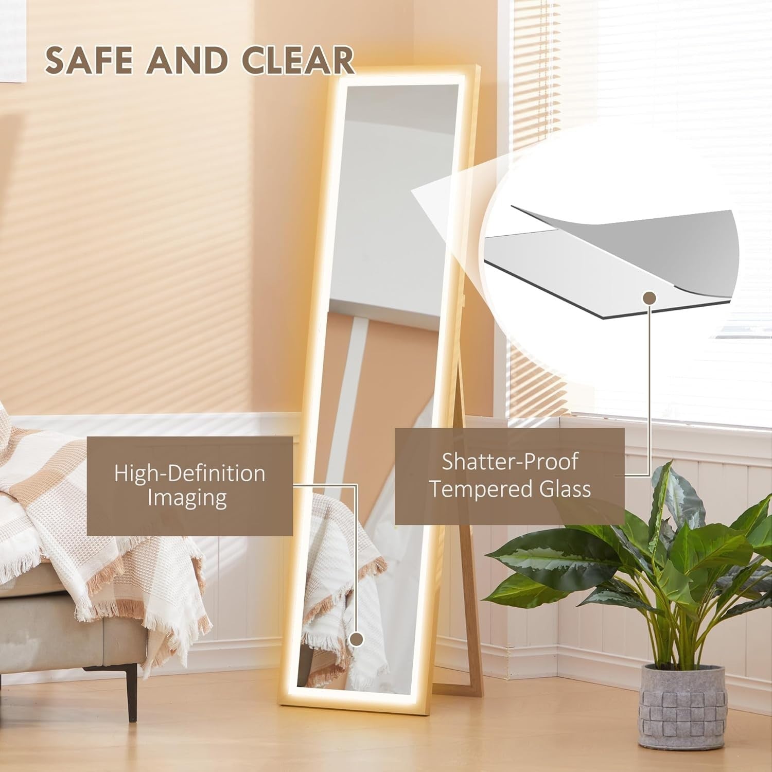 LED Full Length Mirror 160x40cm Freestanding Wall Leaning Light-Up