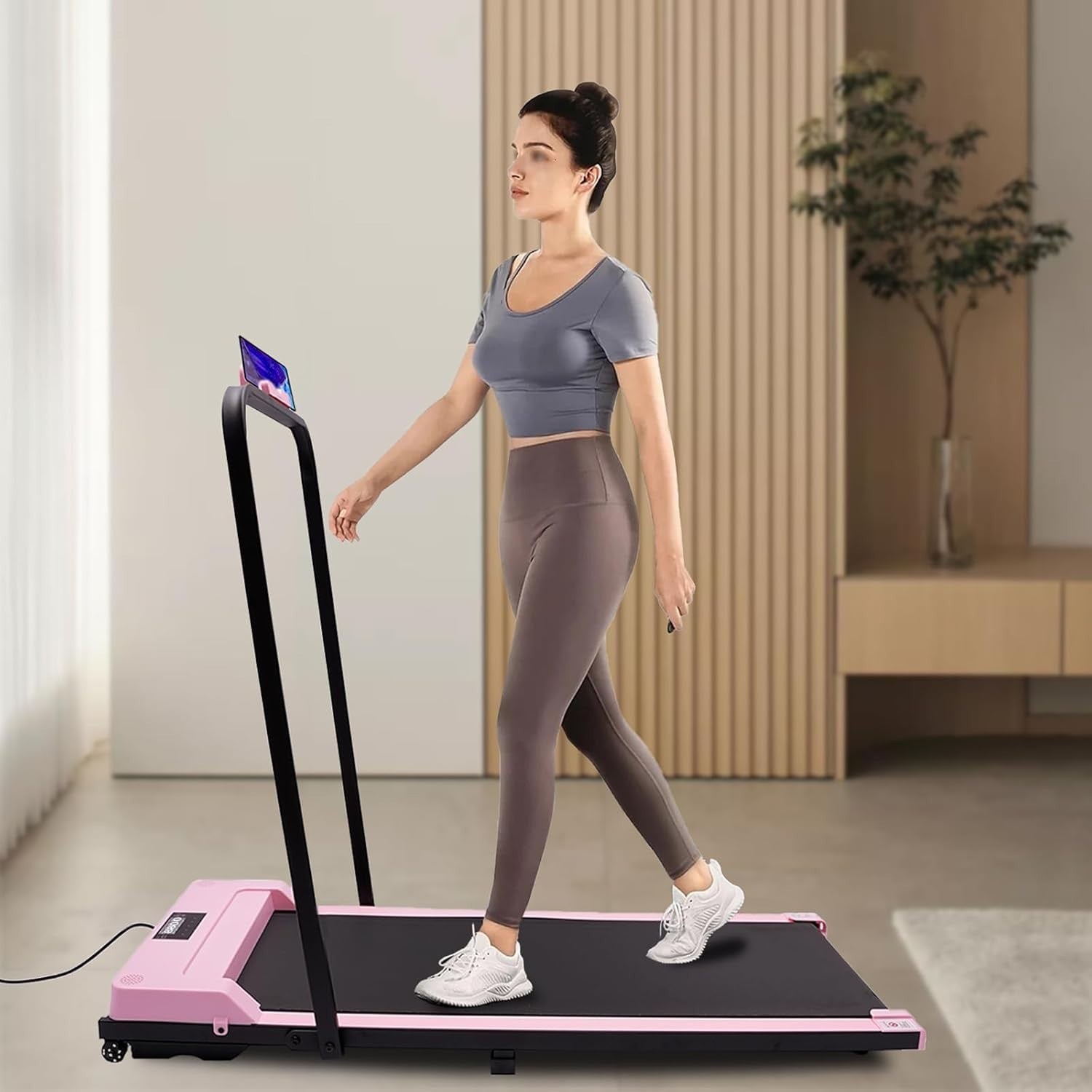 Mini Foldable Walking Treadmill 3HP Under Desk Jogging LED Display Pink