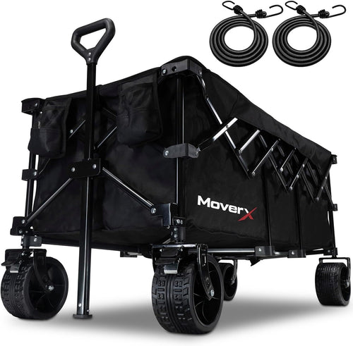 Black 300L Folding Camping Wagon Wide Wheel Festival Trolley Adjustable Handle