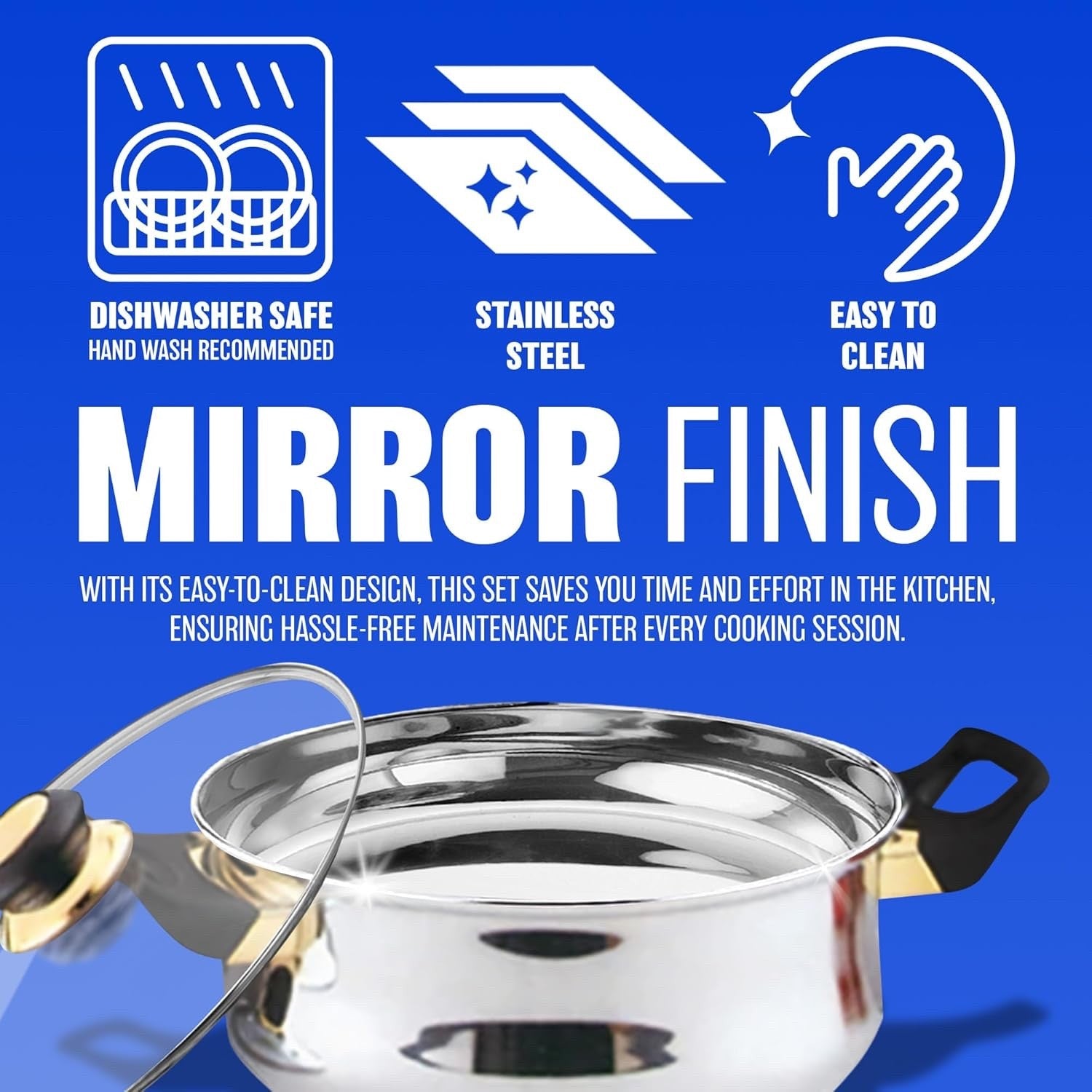 12pcs Stainless Steel Cookware Set with Glass Lids Saucepan Frying Pot