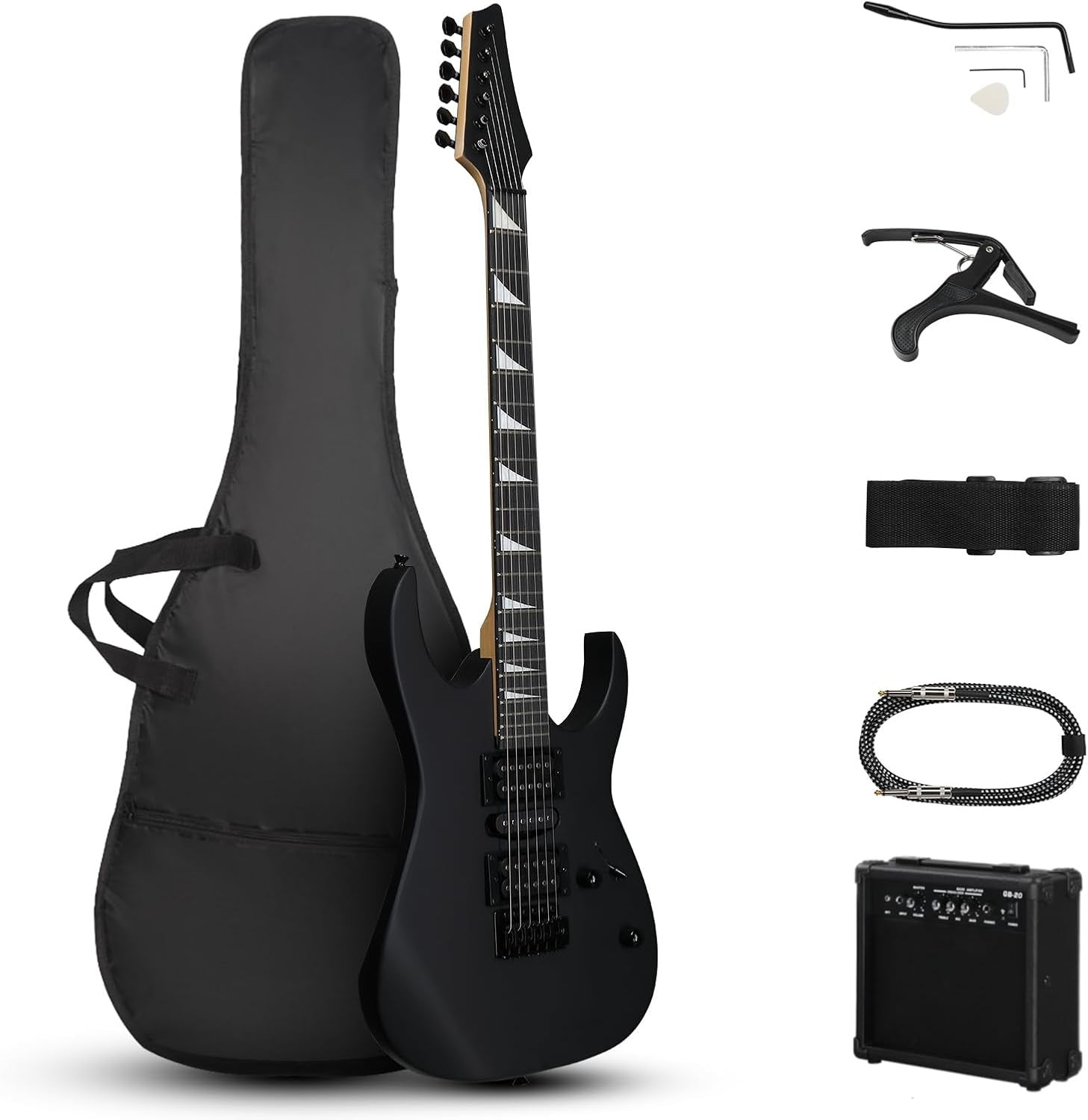 39" Electric Guitar Starter Kit HSH Pickups 20W Amp Matte Black