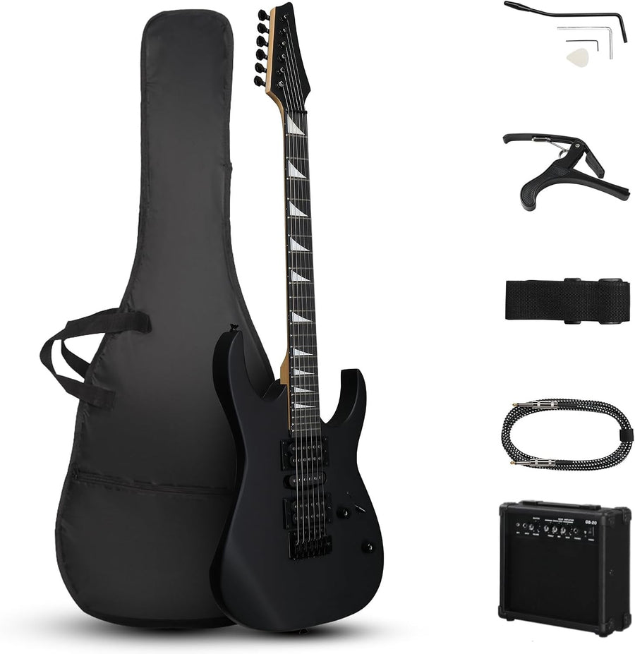 39" Electric Guitar Starter Kit HSH Pickups 20W Amp Matte Black