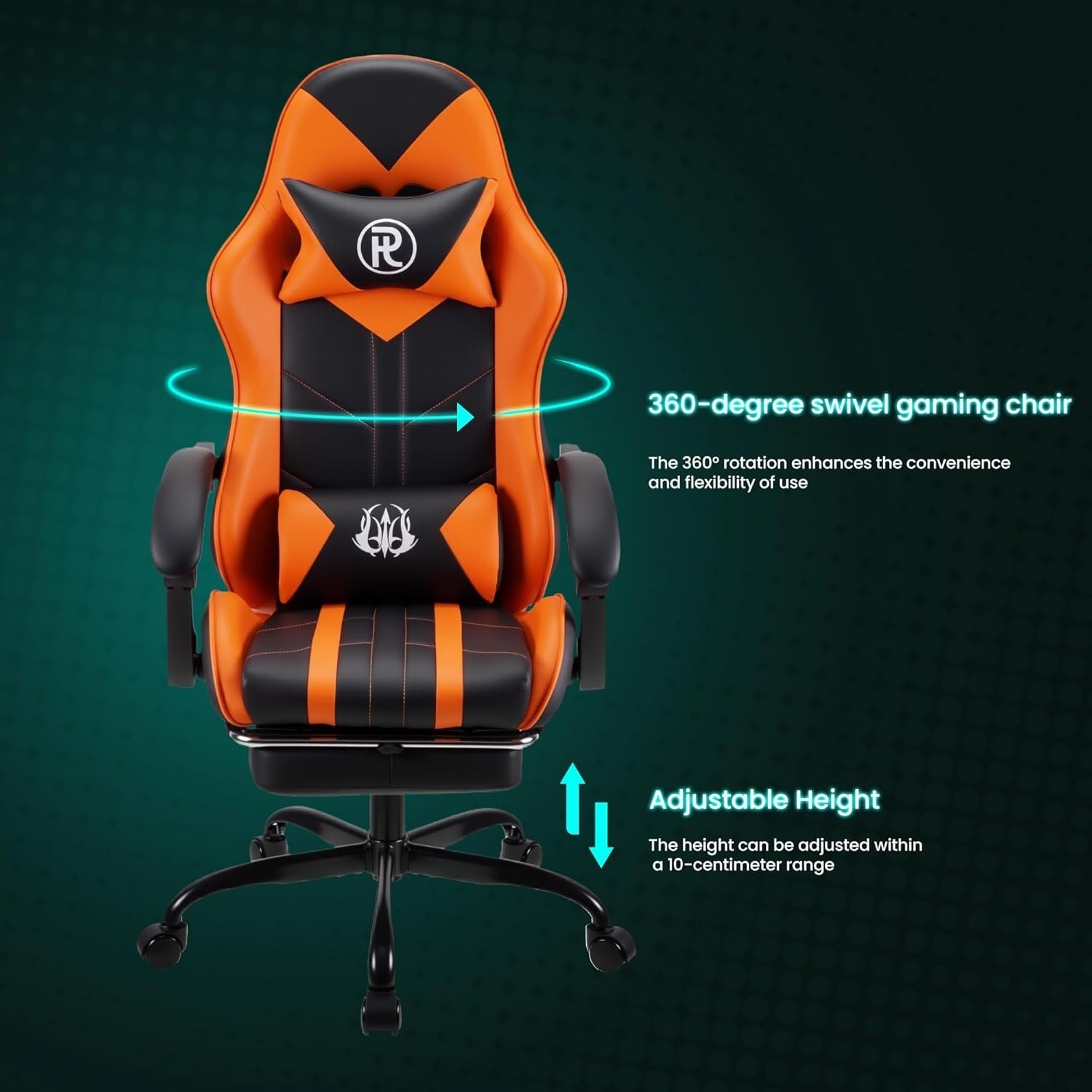 Ergonomic Orange Gaming Chair Recliner PU Leather Office PC Desk Seat
