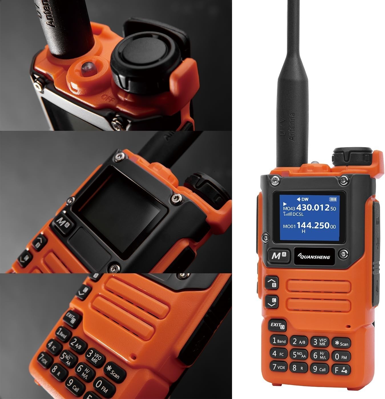 Dual Band Walkie Talkie VHF UHF NOAA Long Range Orange Radio Holder