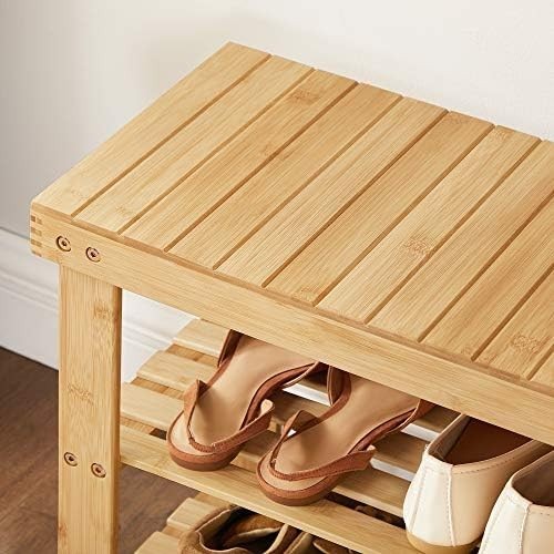 3-Tier Bamboo Shoe Bench Storage Rack 70cm Hallway Living Room Organizer