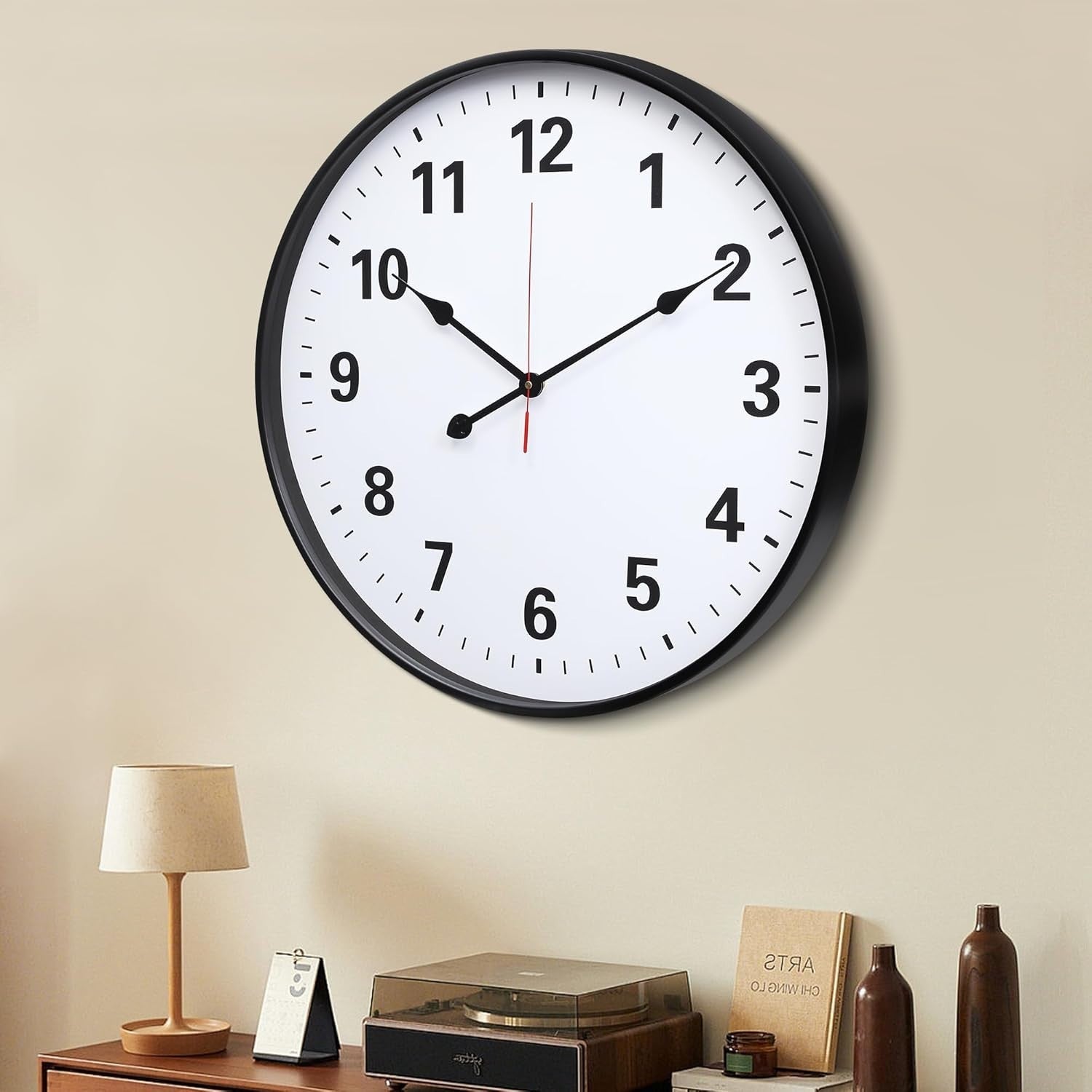 Large 24in Silent Wall Clock Black Metal Modern Quartz Indoor Outdoor