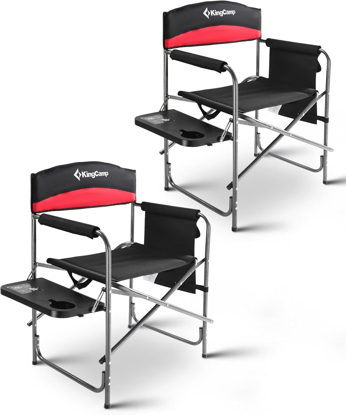 2x Heavy Duty Folding Camp Chairs 400LB W/ Side Table Pockets Red