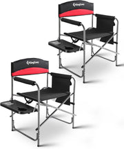 2x Heavy Duty Folding Camp Chairs 400LB W/ Side Table Pockets Red