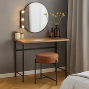 Brown Faux Leather Vanity Stool Round Padded Seat Modern Metal Leg Chair
