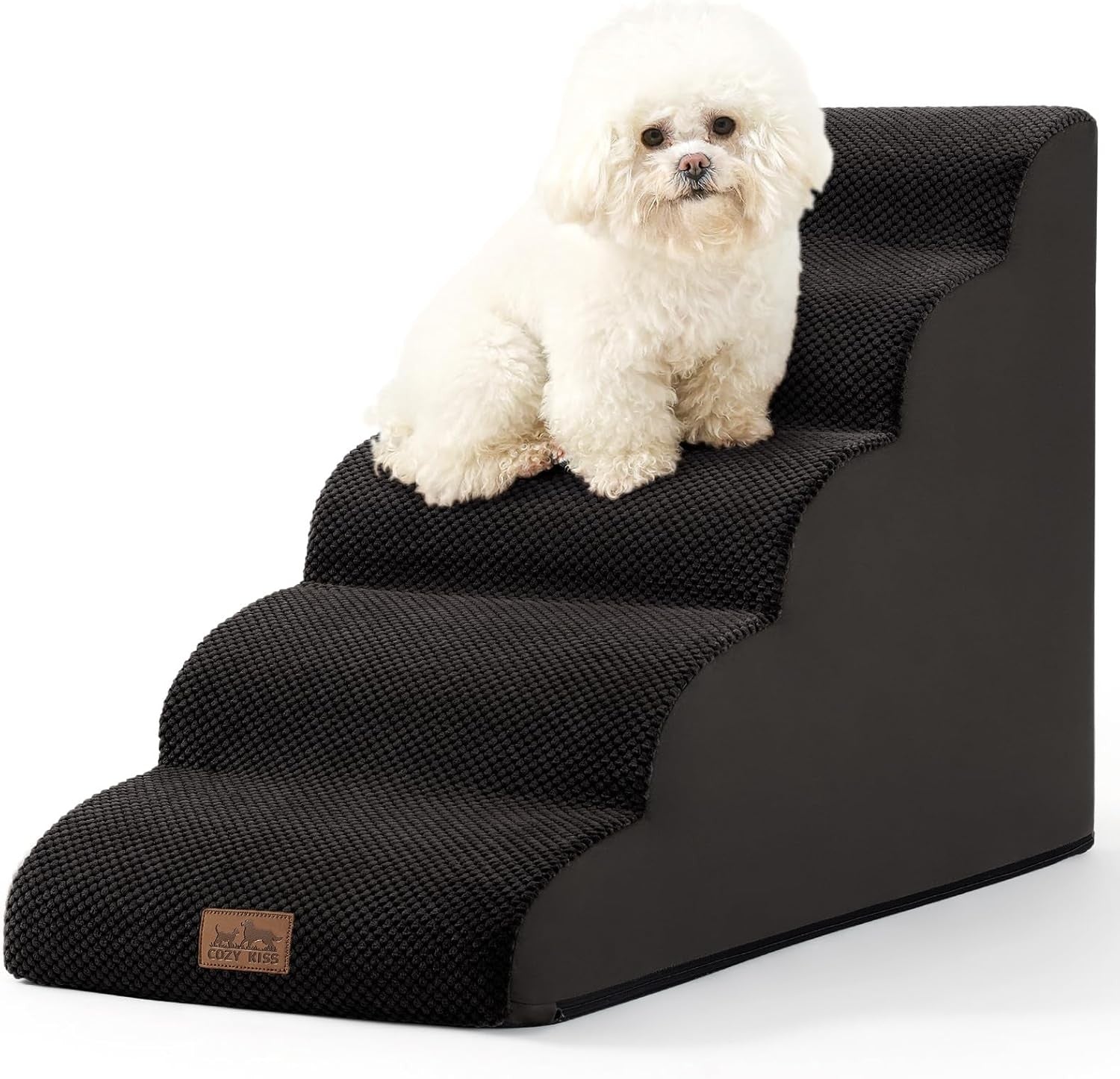 Dog Stairs 5 Step Foam Pet Ramp for Bed Sofa Leakproof Black