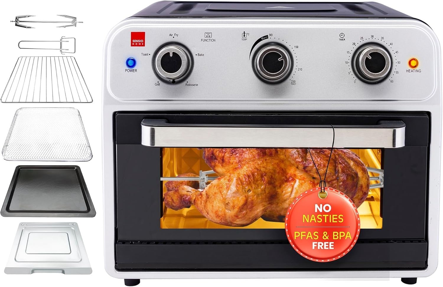 21L Air Fryer Oven with Rotisserie | Oil-Free Cooking | 1800W | Bake Broil Toast