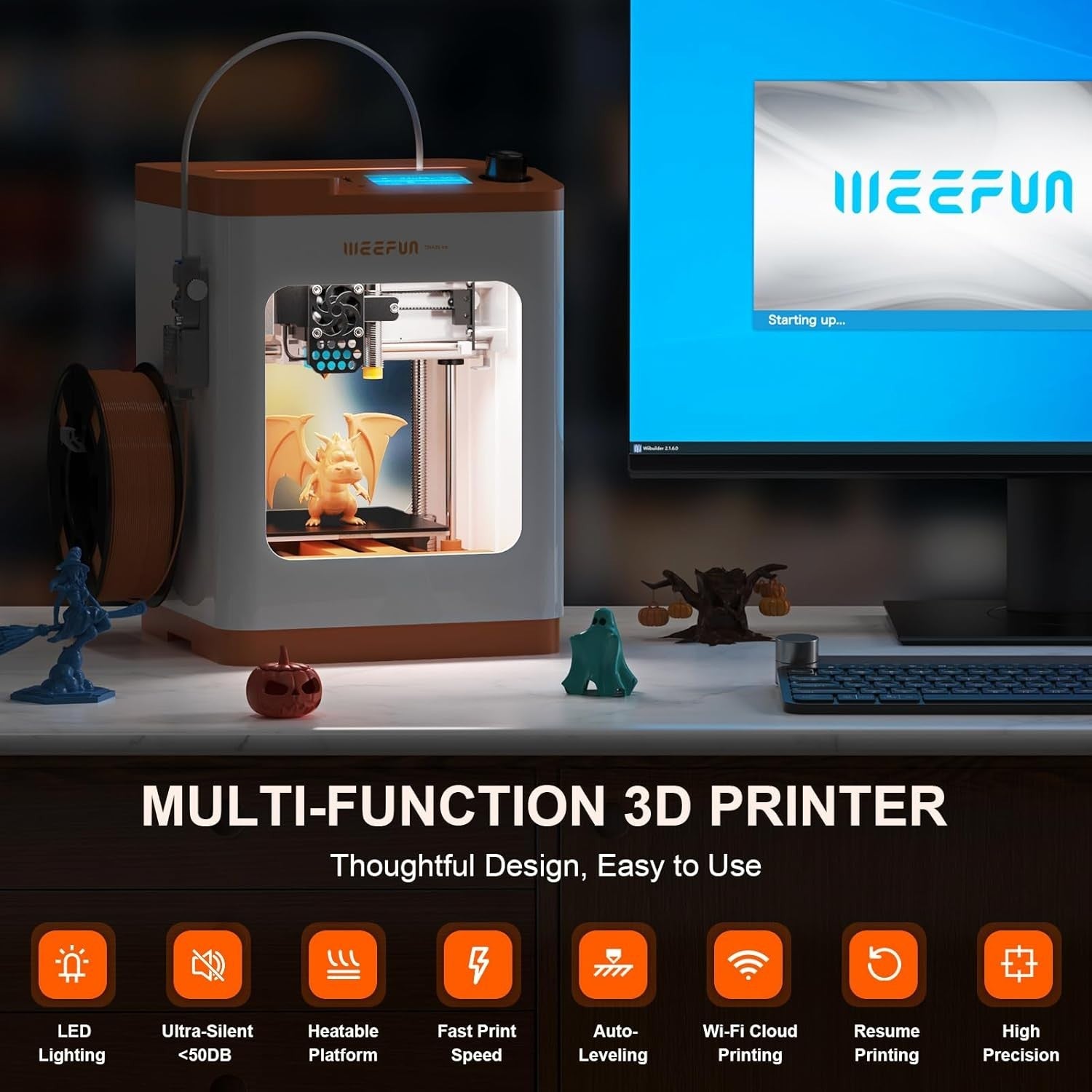 Mini WiFi 3D Printer Auto Level Cloud Print Bundle 4 Color PLA Kit