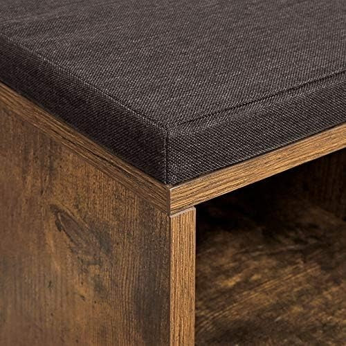 Rustic Shoe Bench with Cushion & 10 Compartments | Entryway Storage Rack
