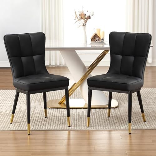 High Back Faux Leather Dining Chairs Set of 2 Modern Padded Accent Seats