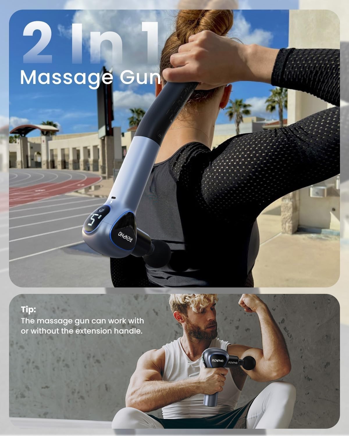 Mini Massage Gun Deep Tissue Long Handle 5 Speeds 3200RPM Full Body Relief