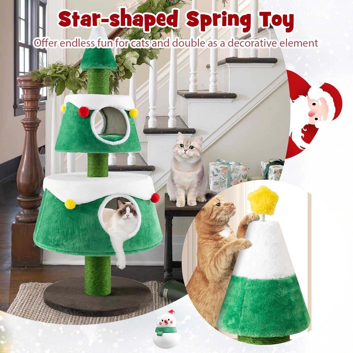Christmas Cat Tree Tower Indoor Kitten Activity Center Sisal Scratch 153cm