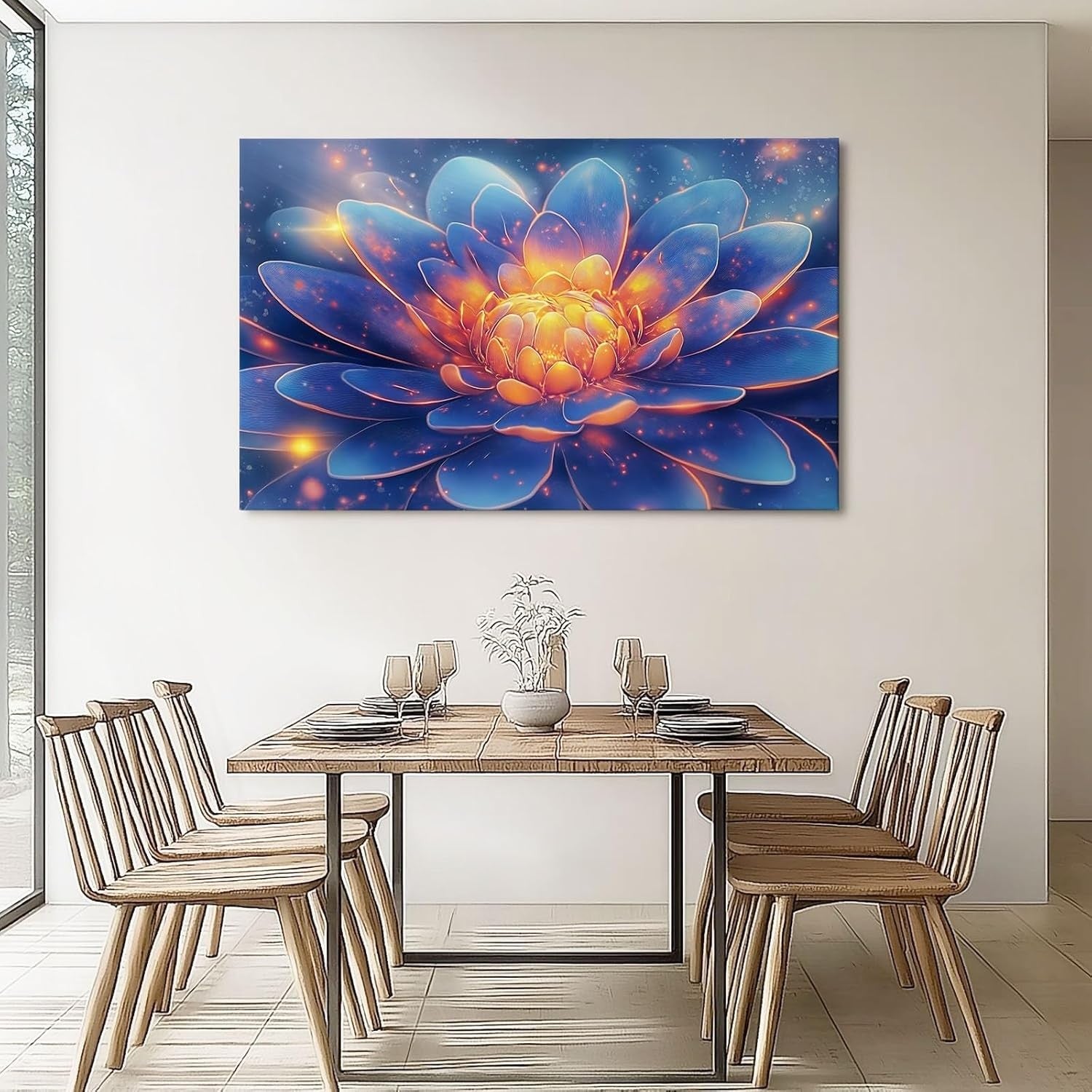 Large Lotus Canvas Wall Art 76x51cm Blue Orange Modern Print