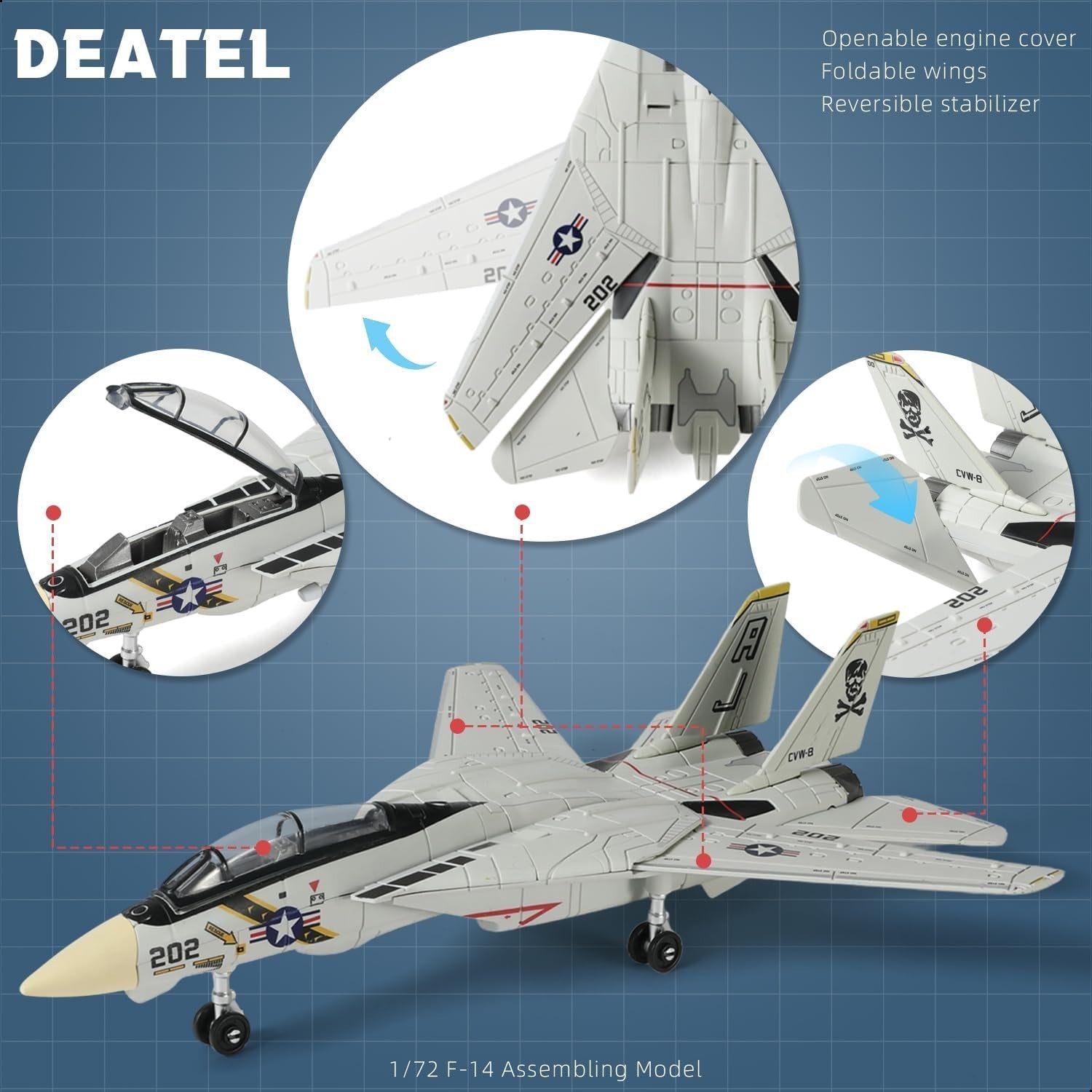 1:72 F-14 Tomcat Jet Model Kit Movable Wings DIY Build Set for Kids Gift