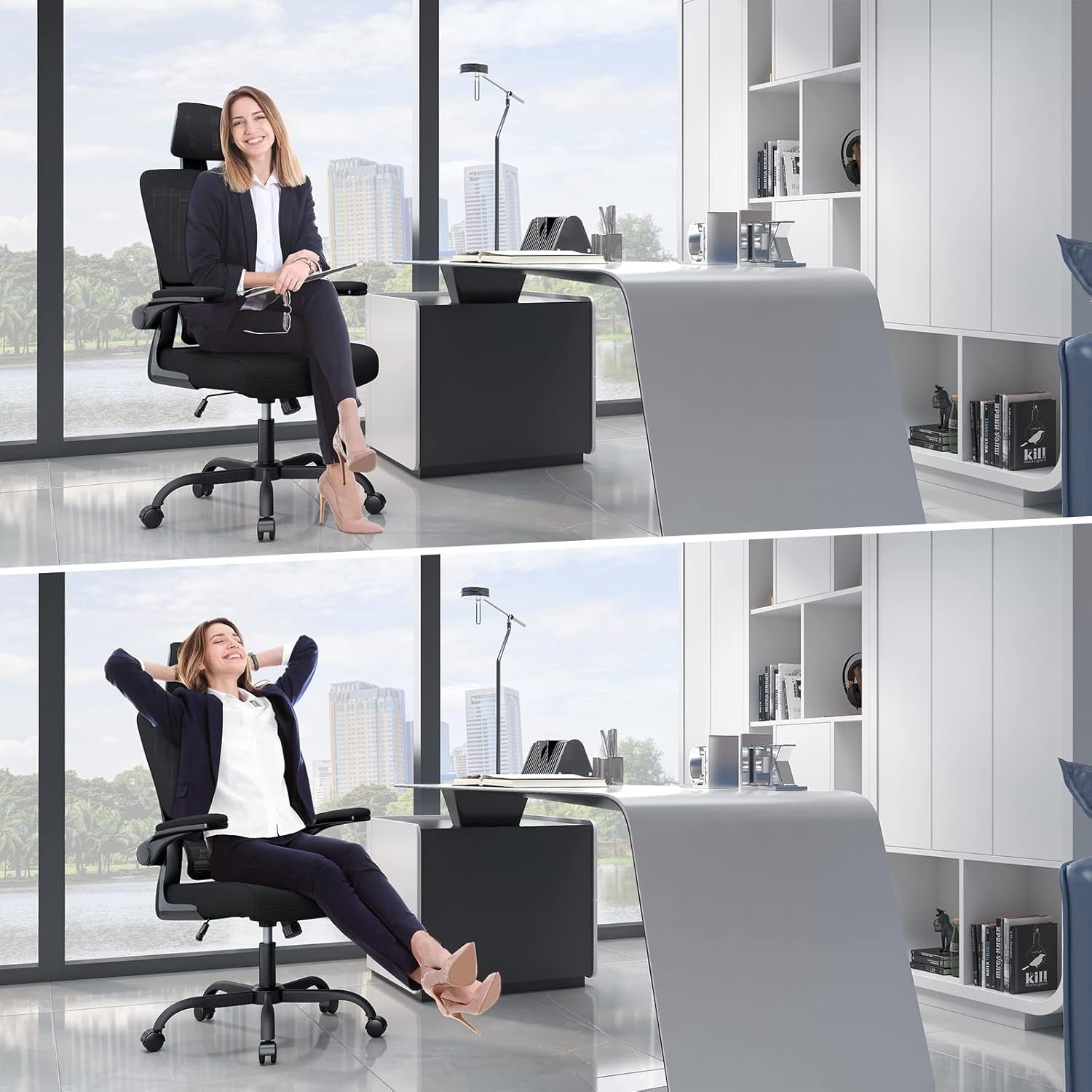 Ergonomic Mesh Office Chair, Adjustable Headrest & Backrest, Flip-up Arms, Cross
