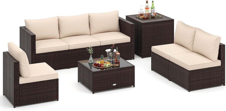 Rattan Garden Sofa Set 8PC Outdoor Patio Furniture w/ Table & Cushions